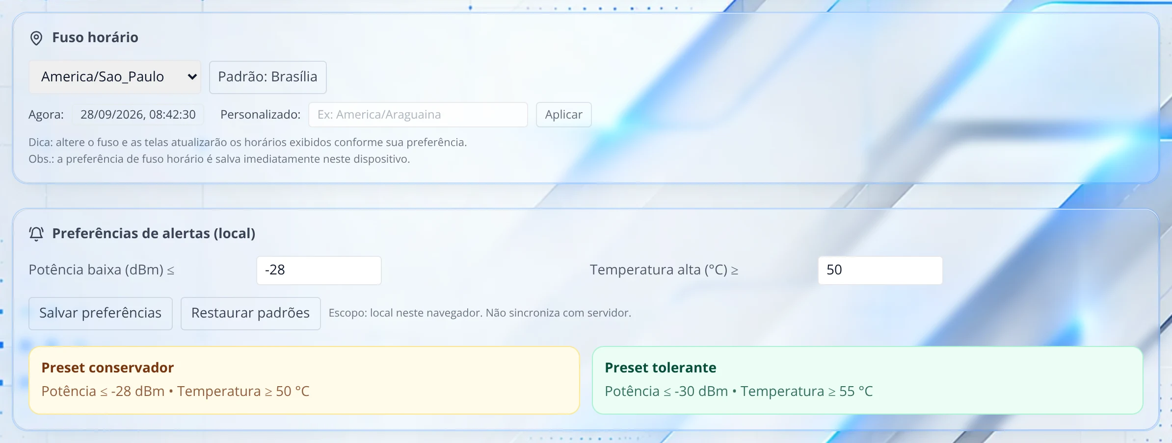 Minha conta: Preferências